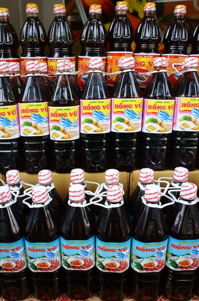 Fish sauce bottles in retail store