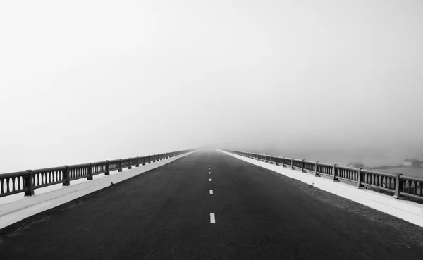 Road, τρόπο σαν βέλος, κατεύθυνση προς το μελλοντικής στην ομίχλη — Φωτογραφία Αρχείου