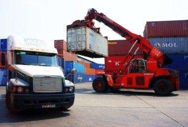 Forklift truck crane container to trailer,Vietnam depot clipart