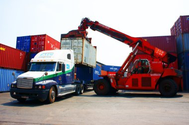 Forklift truck crane container to trailer,Vietnam depot clipart