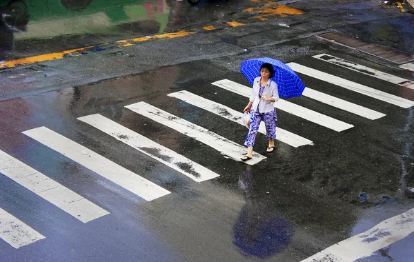 Vietnamese housewife walking on pedestrian crossing — Stock Photo, Image