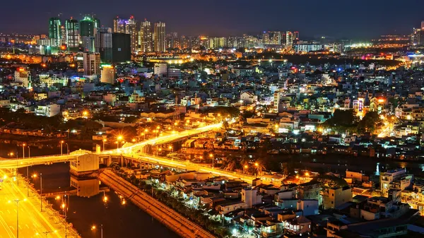 Impresión noche paisaje de la ciudad de Asia — Foto de Stock