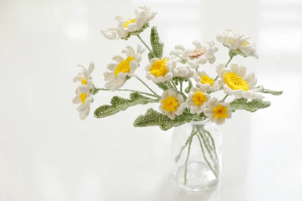 Incrível Vaso Flores Artesanal Para Decoração Casa Margarida Pétala Branca — Fotografia de Stock