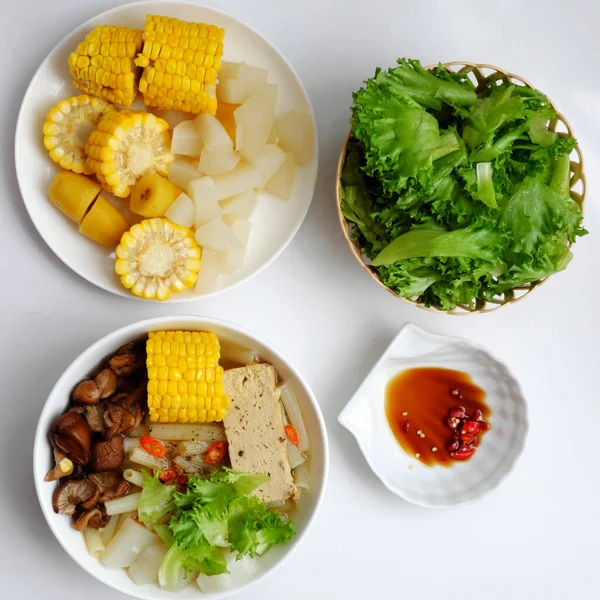 Top Pohled Vietnamské Vegan Jídlo Pro Dietní Jídlo Vegetariánské Makarony — Stock fotografie