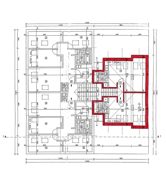 Plano do arquiteto no terreno de panificação branco, digitalizado — Fotografia de Stock