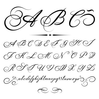 Vector hand drawn calligraphic Alphabet based on calligraphy masters of the 18th century clipart