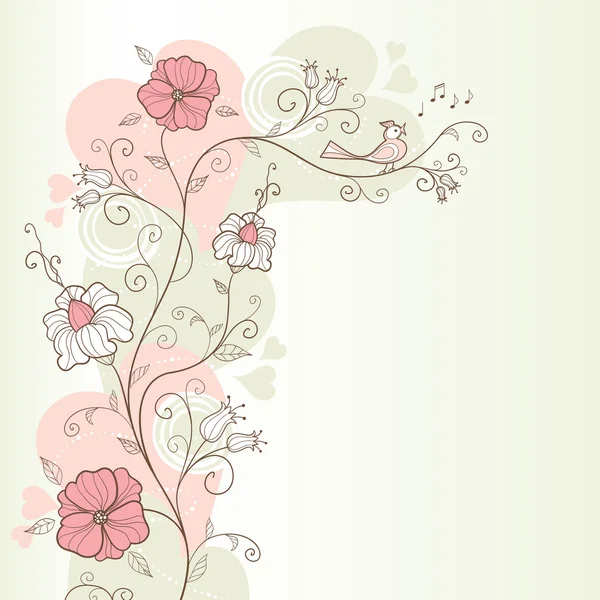 Diseño de primavera con flores y un pájaro cantor, vector — Vector de stock