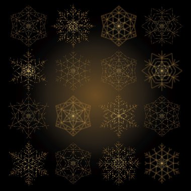 Altın parlayan kar taneleri topluluğu