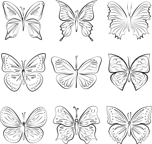 Set of vector hand drawn butterflies — Stock Vector