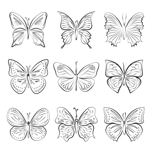 Mariposas tiradas a mano — Vector de stock