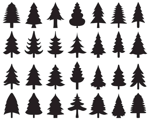 Christmas Tree Icons Black Silhouettes White Background — Stock Vector