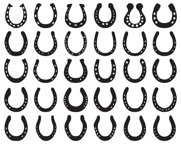 Black Silhouettes Horseshoes White Background — Stock Vector