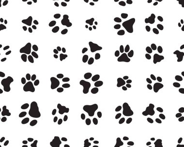 Black silhouettes of dog traces, seamless pattern