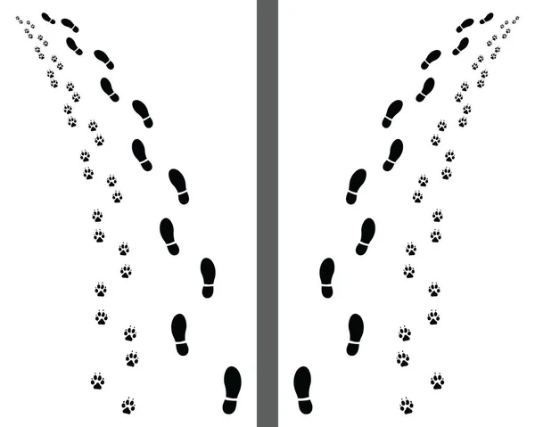 Footprints Man Dog Turn Left Turn Right — Stockvector