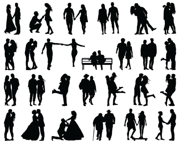 Black Silhouettes Couples White Backgrounds — Stock Vector