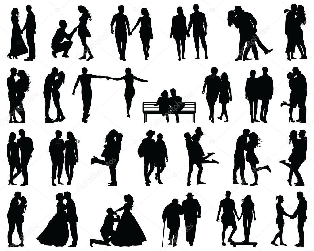 Black silhouettes of couples on white backgrounds