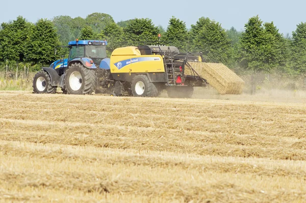 Arnhem Netherlands September 2021 Machine Farmer Tractor Creates Straw Bales — Stock Photo, Image