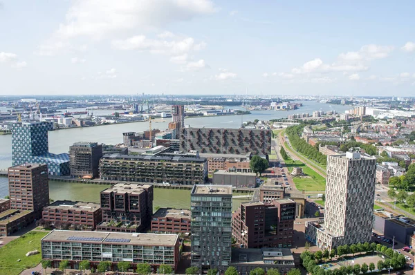 Letecký Pohled Panorama Rotterdamu Pozadí Velkým Průmyslem Nizozemsku — Stock fotografie