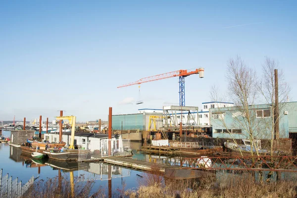 Werft Mit Großem Orangen Und Blauen Kran Arnheim Den Niederlanden — Stockfoto