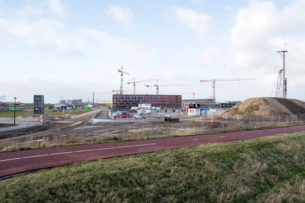 Nijmegen Nederländerna Januari 2022 Byggarbetsplats Där Hus Byggs Med Många — Stockfoto