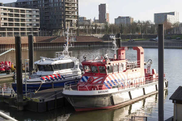 Nijmegen Februari 2022 Brandweer Politieschip Een Haven Nabij Het Centrum — Stockfoto