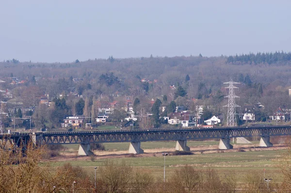 Vista Aérea Uma Ponte Ferroviária Arnhem Nos Países Baixos — Fotografia de Stock