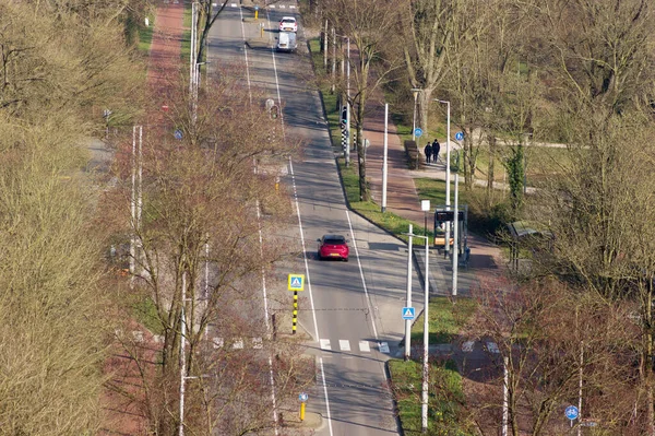 Arnhem Maart 2022 Luchtfoto Van Een Weggetje Met Wat Verkeer — Stockfoto