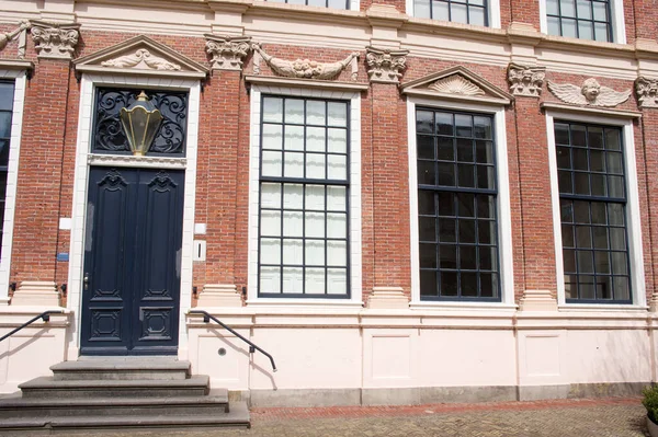 Facade Door Windows Old Historic House Center Leeuwarden — Stock Photo, Image