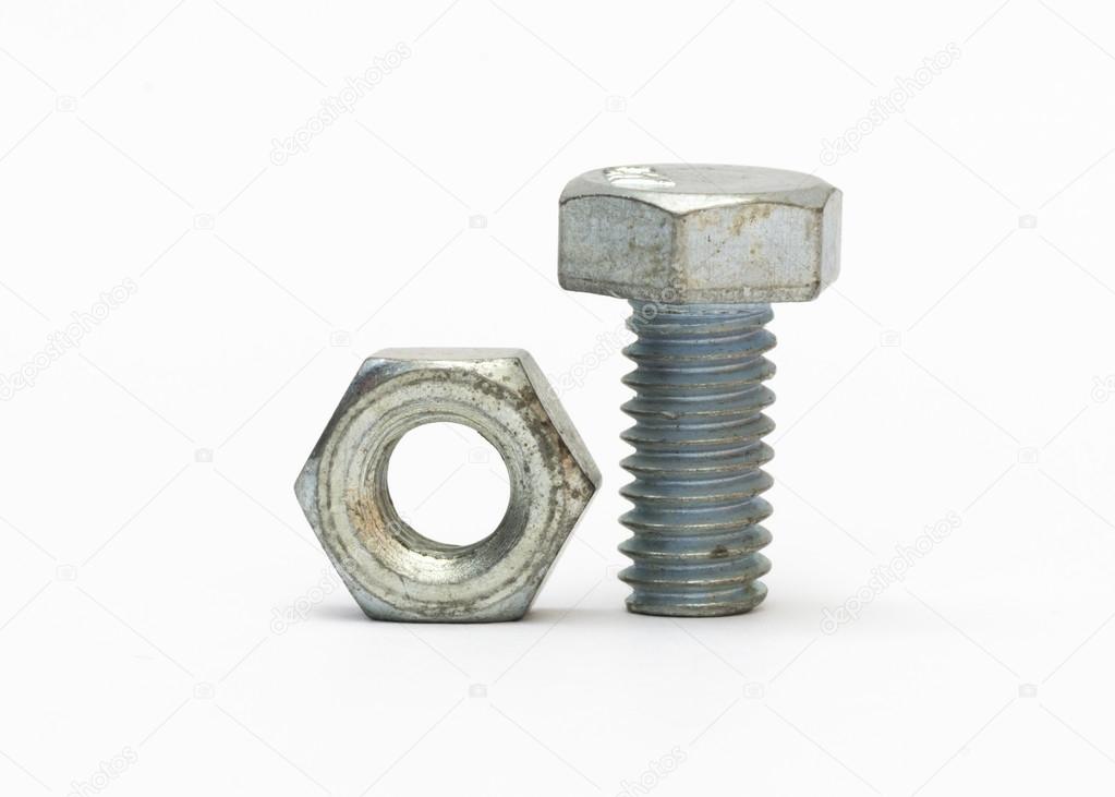 Bolt and nut isolated on white background.