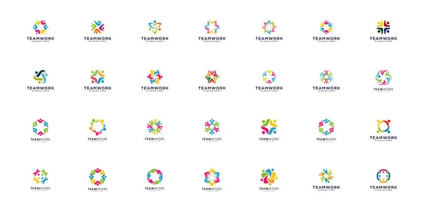 Takım Çalışması Insanları Topluluk Logosu Tasarımı — Stok Vektör