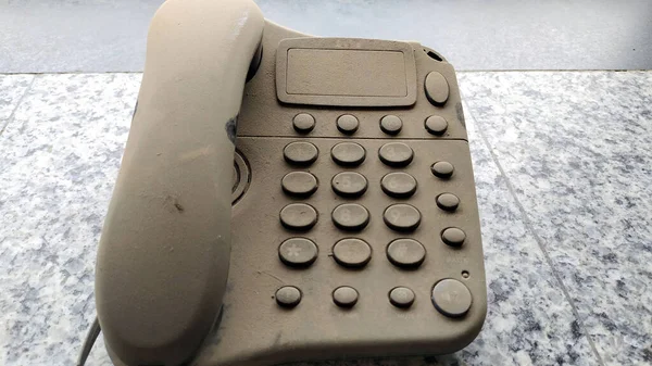 Telefone Fixo Velho Equipamento Com Enorme Poeira — Fotografia de Stock
