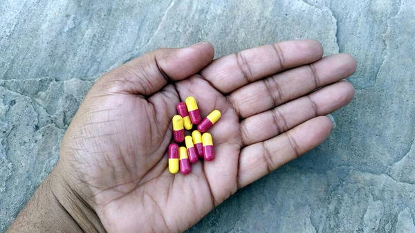 Some Medicine Capsule Put Hand — Stock Photo, Image