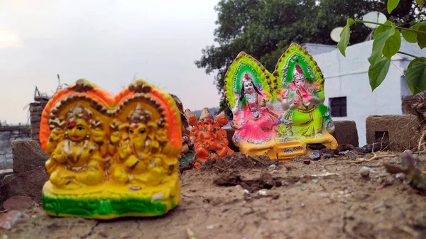 Uma Bela Estátua Barro Ídolo Deus Indiano Lorde Ganesha Laxmi — Fotografia de Stock