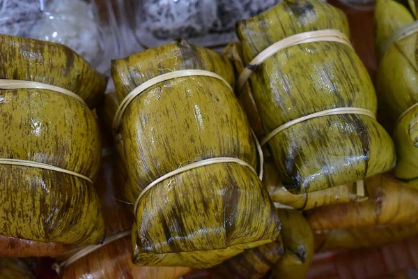Khao Tom Mad Thai Banany Lepkim Gotowanym Ryżu — Zdjęcie stockowe