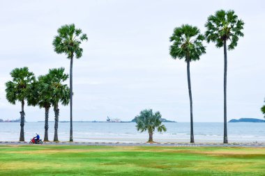 Rayong Tayland 2 Ağustos 2019 Rayong sahilinde kum ve mavi gökyüzü Rayong Tayland 'da bulut.