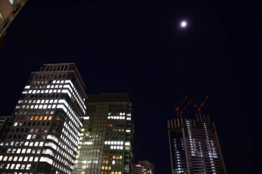 Tokyo, Japonya 21 Kasım 2018 Tanımlanamayan Görüntü Japon halkının Tokyo 'ya gece yolculuğu. Tokyo 'daki binalar.