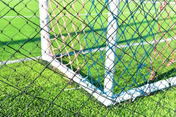 Schwarzer Himmel Mit Fußballfeld Netzhintergrund — Stockfoto