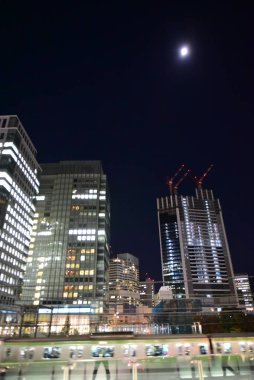 Tokyo, Japonya 21 Kasım 2018 Tanımlanamayan Görüntü Japon halkının Tokyo 'ya gece yolculuğu. Tokyo 'daki binalar.