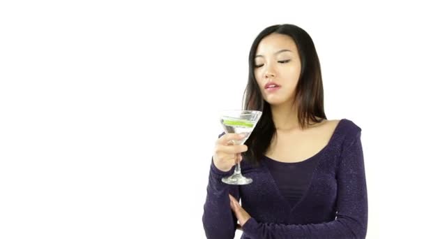 Girl with a glass of martini — Stock Video