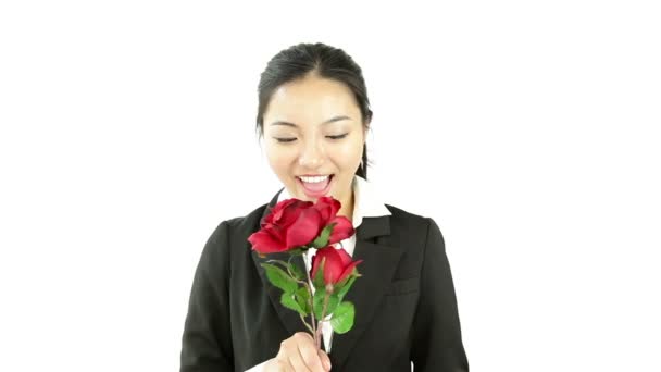 Businesswoman with roses — Stock Video