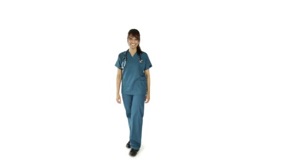 Enfermera sobre fondo blanco — Vídeo de stock