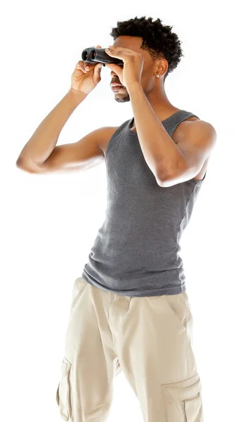 Atractivo hombre afroamericano posando en estudio — Foto de Stock