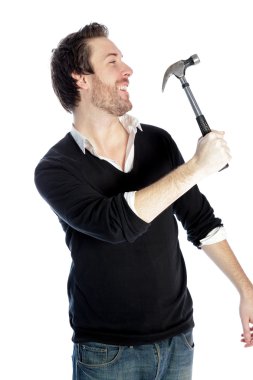 bir çekiç ile çekici bir beyaz adam