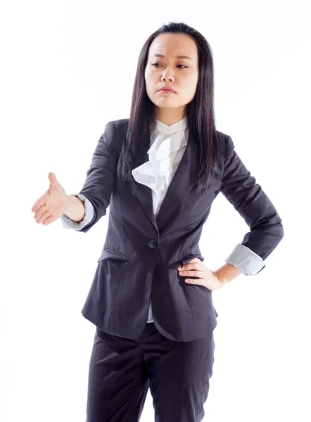 Menina asiática atraente posando no fundo branco — Fotografia de Stock