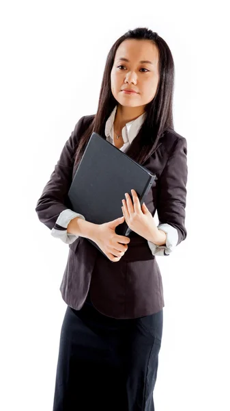 Menina asiática atraente posando no fundo branco — Fotografia de Stock