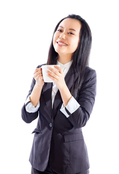 Menina asiática atraente posando no fundo branco — Fotografia de Stock