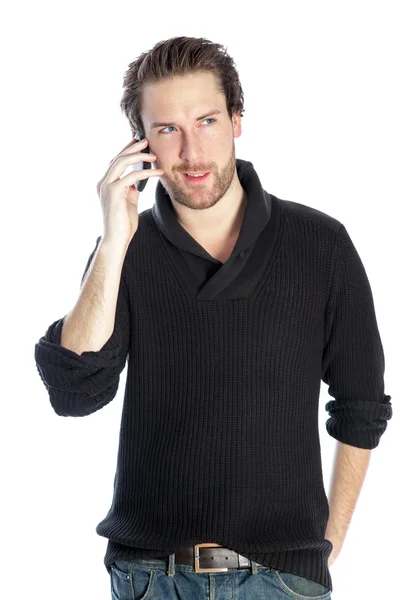 Attractive caucasian man talking on a mobile phone — Stock Photo, Image