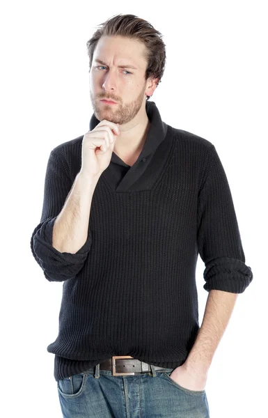 Attractive caucasian man with contemplative look — Stock Photo, Image