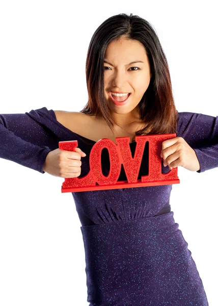 Asiática chica holding LOVE signo —  Fotos de Stock