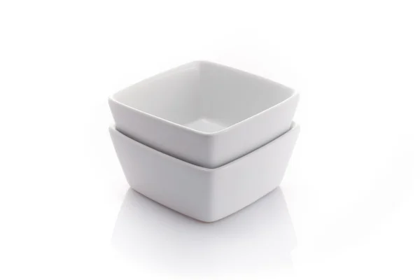 Two square china bowls isolated on a white background — Stock Photo, Image